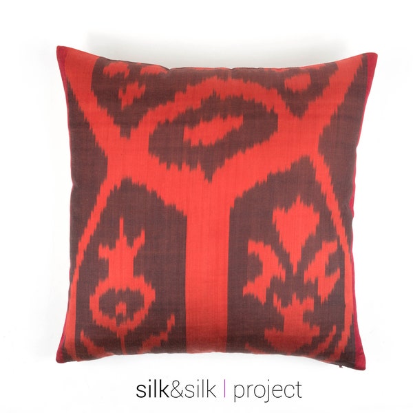 housewarming gift // ikat pillow, silk ikat pillow, red silk pillows, seat cushion, accent pillow, sofa pillow
