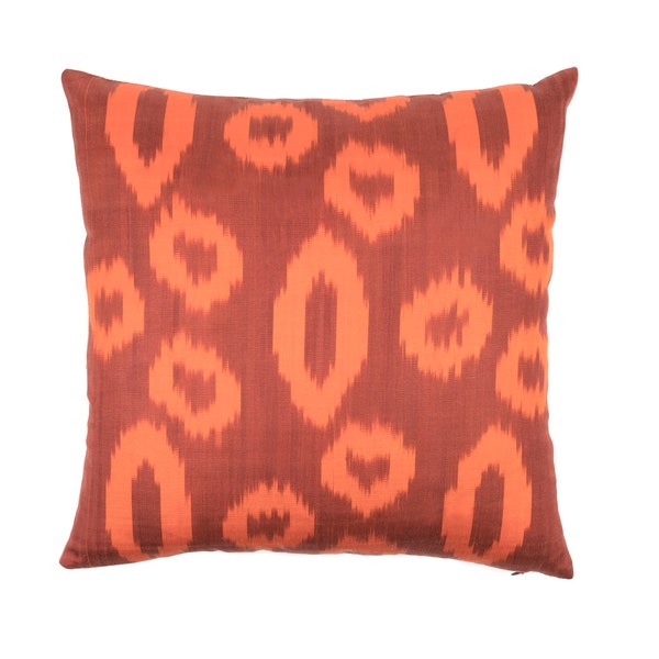 silk ikat pillow cover // orange pillow cover, silk ikat pillow, contemporary art, orange home decor, accent pillow, modern pillows // 16x16