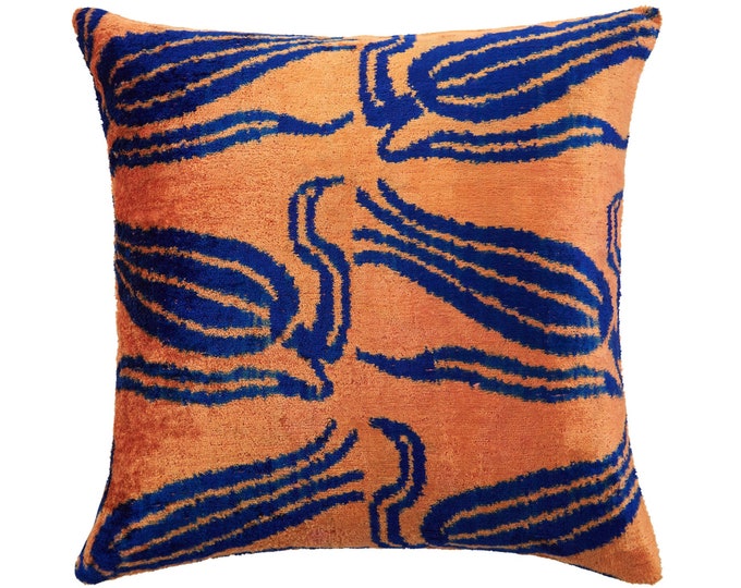Orange Velvet Throw Pillow Silk Velvet Ikat Pillow Double Etsy