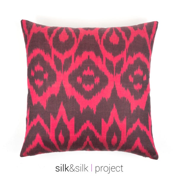 red silk ikat pillow // silk pillowcase, red pillows, decorative pillow for couch, ikat pillow, throw pillow // 18x18 inches