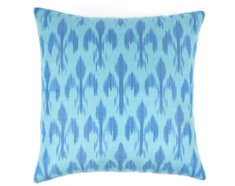 turquoise blue throw pillow - silk ikat cushion - ikat pillow cover