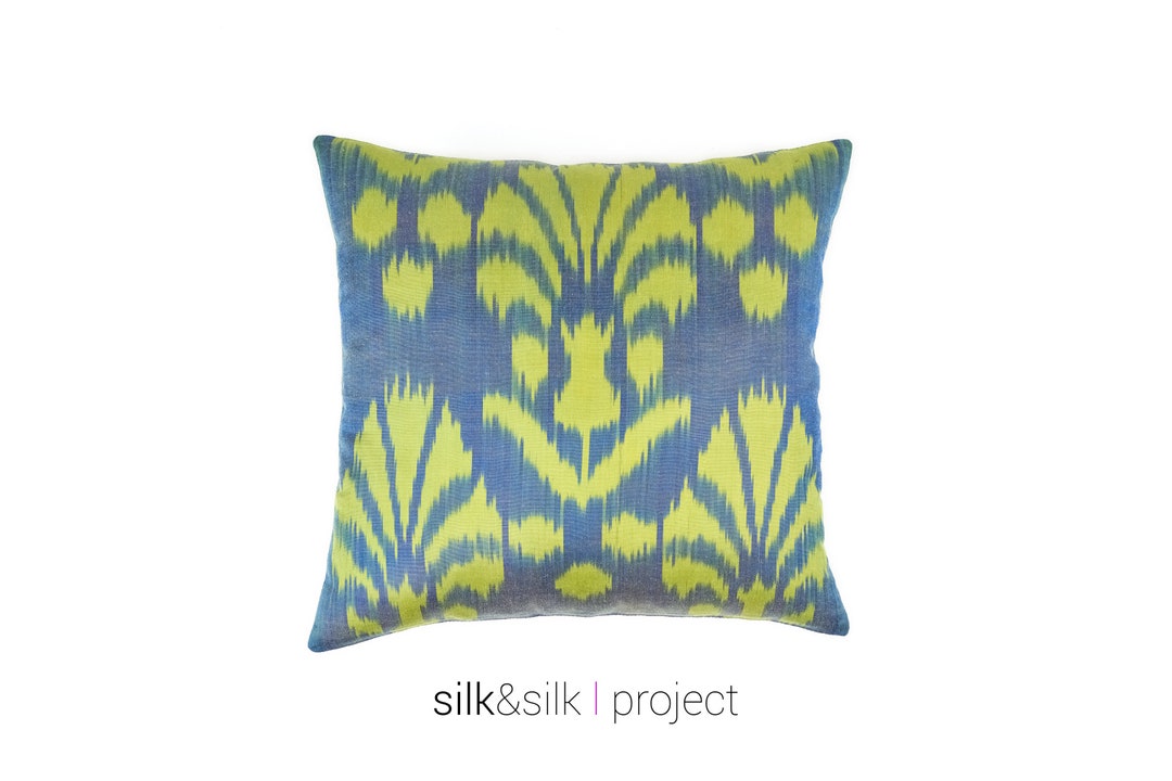 Blue and Green Pillow Cover // Silk Ikat Pillow Ikat Pillow Etsy