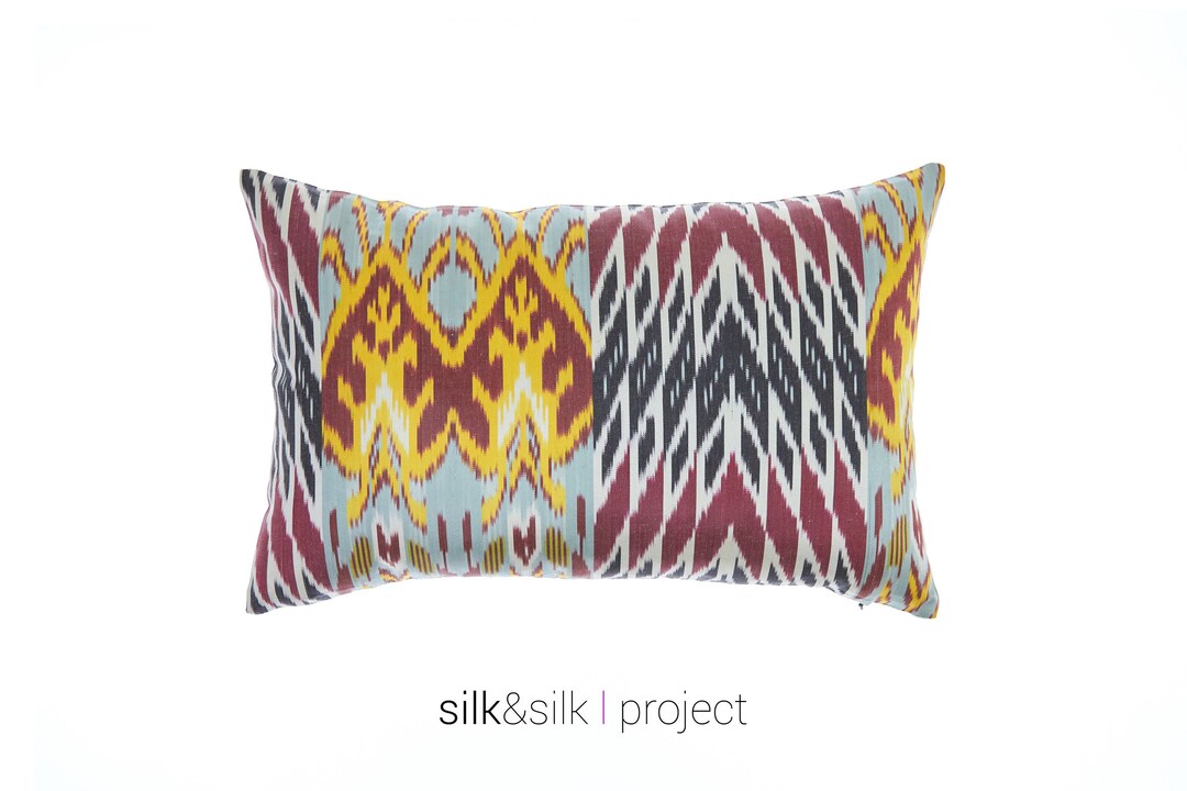 Colorful Ikat Lumbar Pillow 14x22 Silk Ikat Cushion Etsy
