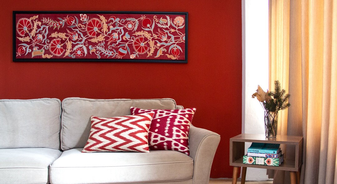 Silk Ikat Lumbar Pillow Red Ikat Cushion Designer Pillows Etsy