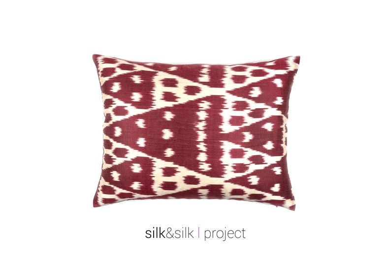 Silk Ikat Lumbar Pillow Red Ikat Cushion Designer Pillows Etsy