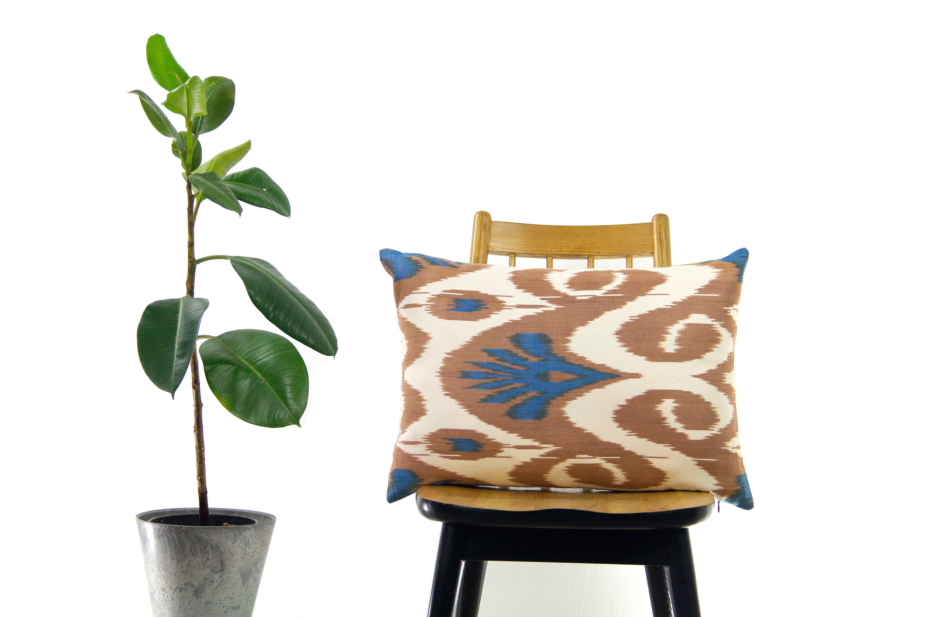 Ikat lumbar pillow silk ikat cushion orange blue white Etsy