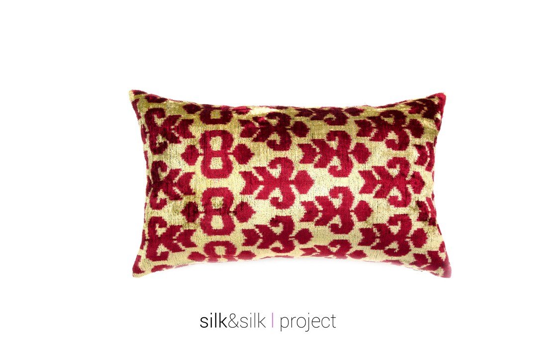 Vintage Velvet Cushion Silk Velvet Ikat Lumbar Pillow Velvet Ikat