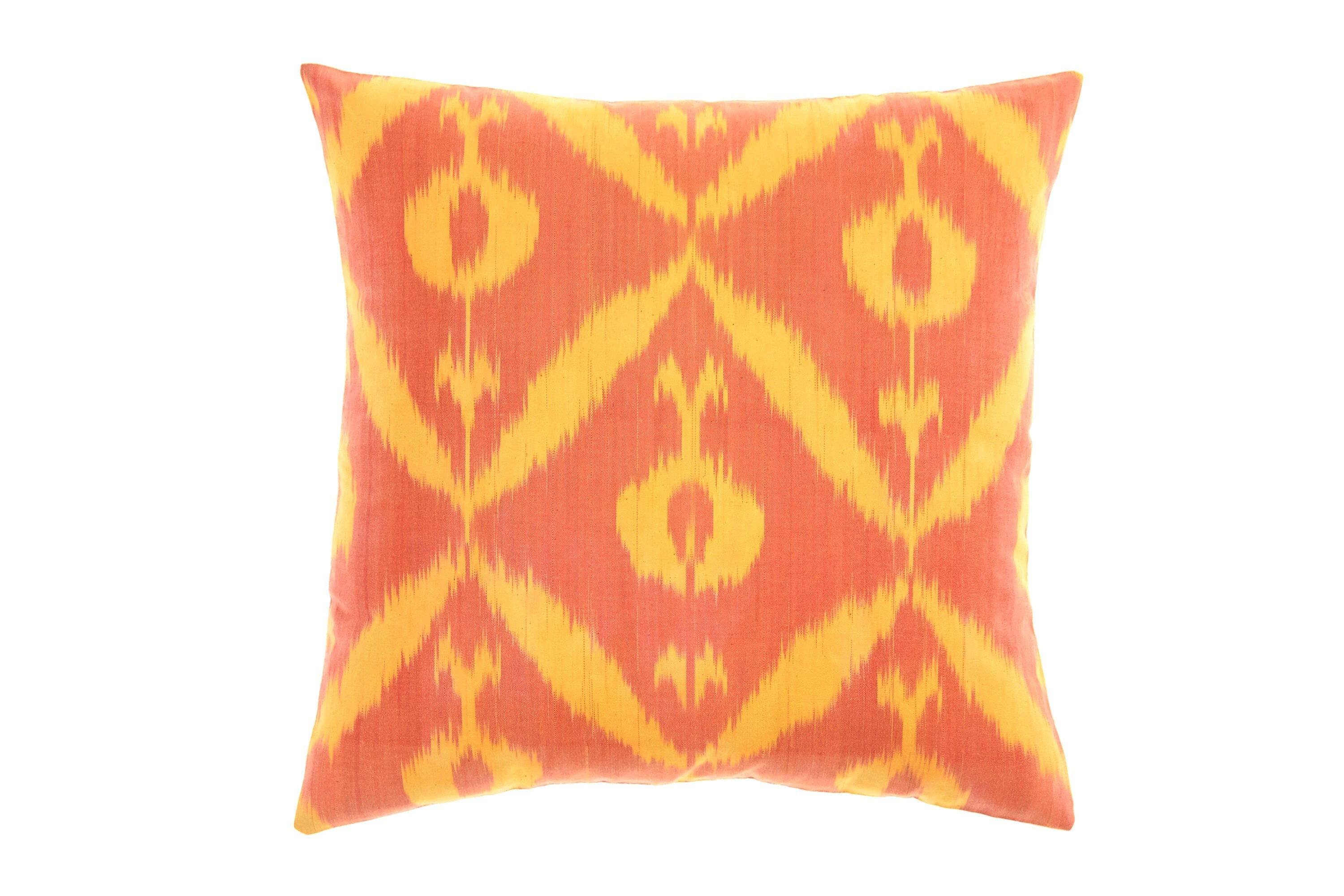 Orange Throw Pillow Cover Silk Ikat Pillow Summer Decor Etsy