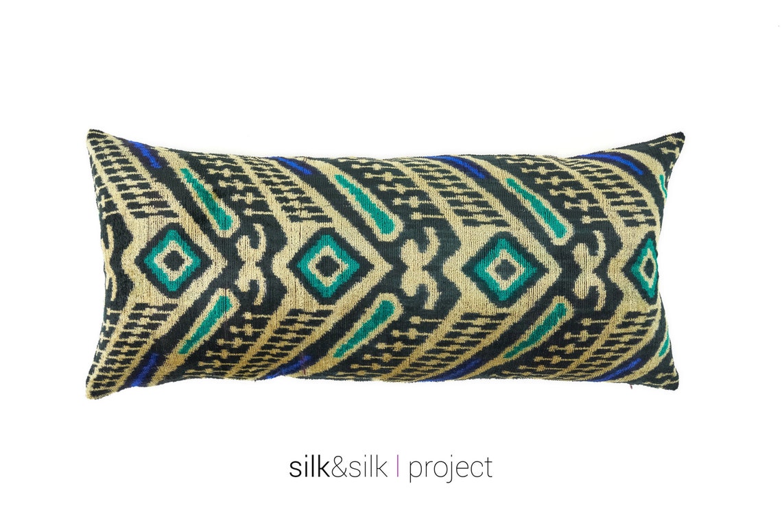 Long Lumbar Velvet Pillow Cover Velvet Ikat Pillow Velvet Etsy