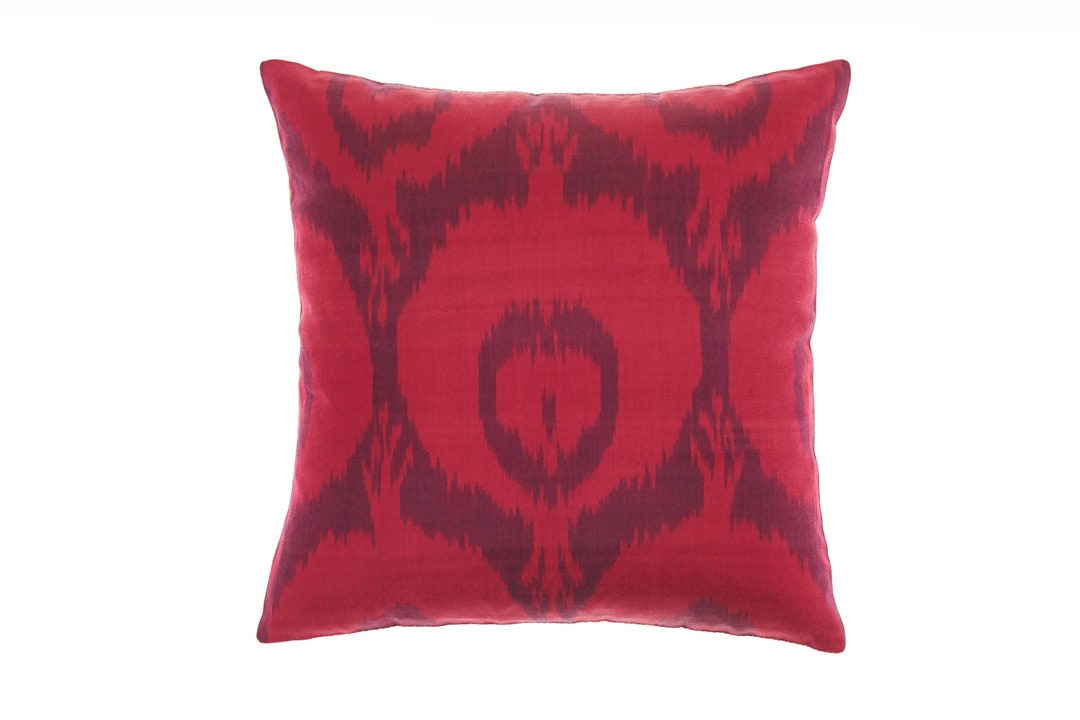 Luxury Throw Pillow Silk Ikat Pillow Berry Cushion Cover 16 X 16 Summer