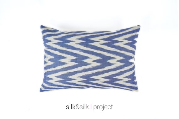 Blue ikat lumbar pillow hotsell