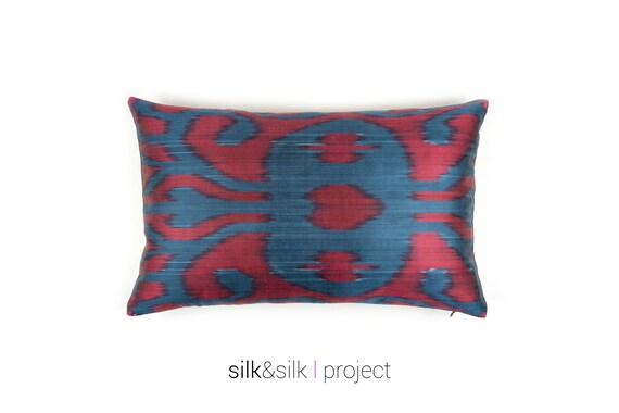 Silk Ikat Pillow Cover Blue Pink Pillows Decorative Etsy
