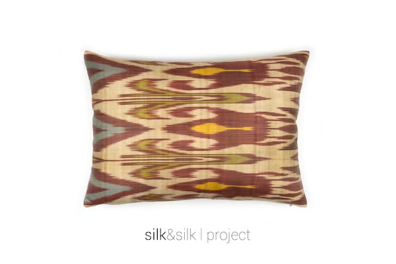 Brown Beige Ikat Pillow 15x22 Silk Ikat Pillow Decorative Etsy