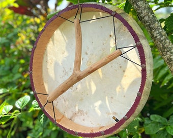 Shaman Drum , Shamanic Frame Drum 42-52cm 17 inch , Easy Tunable Goat Hide Ocean Sound Healing Drums + Drumstick & Pump