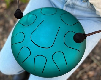 Steel Tongue Drum in AkeBono or Lydian, 9 note Tank Drum meditation Tongue drums Incl. Bag  Sticks, Chakra Drum, Handpan metal drum