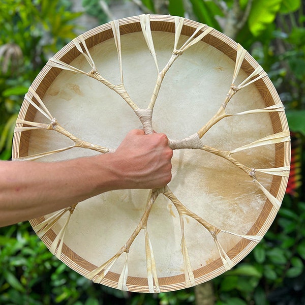 Schamanentrommel, schamanische Rahmentrommel aus Natürlichem Ziegenfell, 40-50cm 17 Zoll Deep Sound Healing Drums + Drumstick - PLANT A BAUM