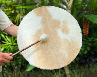 Shaman Drum , Shamanic Frame Drum from Natural goat Skin , 40 - 50cm 17 inch Deep Sound Healing Drums + Drumstick - PLANT A TREE