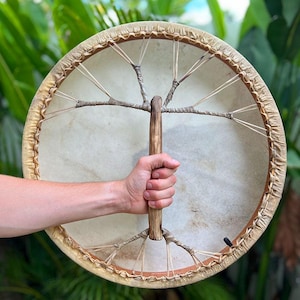 Tamburo Sciamanico Handmade - 25cm Con Battente, Motivo Albero Della Vita O Luna - Foto 2