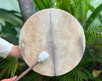 Shaman Drum , EasyTune Shamanic Frame Drum from Natural goat Skin , Tunable  Deep Sound Healing Drums + Drumstick - PLANT A TREE