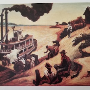 Famous Thomas Hart Benton Print &quot;Cotton Loading&quot;  Fine Art Illustration, Book Plate Page, Vintage Print, Frameable, Glossy