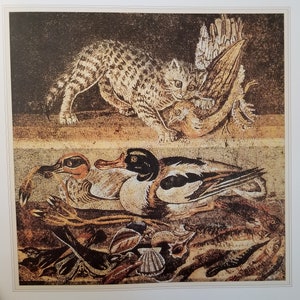 Famous Cat Print &quot;First-Century Roman Mosaic&quot;  Fine Art Illustration Book Plate Page Vintage Print, Frameable