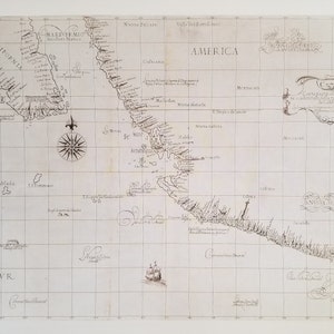 La costa suroeste de América,1641, Dudley,"Carta....", página de la placa del libro, ilustración de bellas artes, mapas del viejo mundo, impresión vintage, encuadre