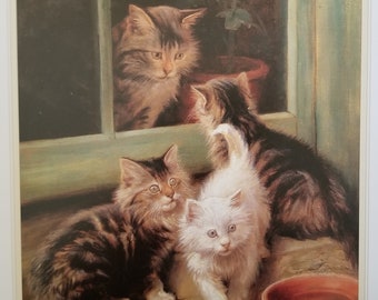 Famosa stampa Fannie Moody Cat "The Face At the Window" Fine Art Illustrazione Libro Piatto Pagina Stampa Vintage, incorniciabile