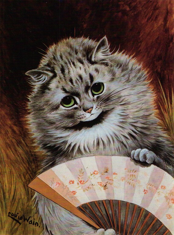 Famous Louis Wain Cat Print the Flirt With the Fan 