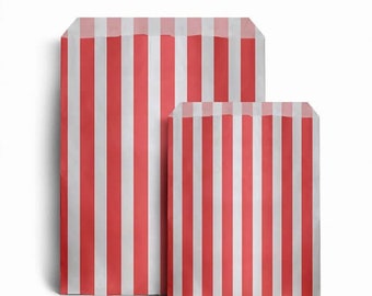 Red & White Candy Stripe Paper Bags, 2 Sizes, Various Quantities, Paper Eco Bags, Festive Party Bags, Sweet Bags, Treat Bags