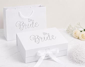 Bride Keepsake Gift Box | Luxury White Magnetic Box, Gold/Silver Lettering