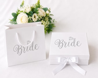 Small Bride Gift Box | Luxury White Keepsake Memory Box | Silver/Gold Lettering
