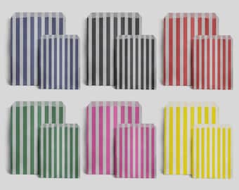 Striped Paper Bags, Party Favours, Sweet Treat Bags, 100 Pack, 2 Sizes, 7 Colours
