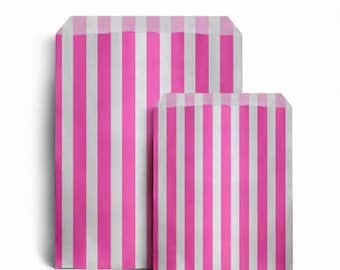 Pink & White Candy Stripe Paper Bags, 2 Sizes, Various Quantities, Paper Eco Bags, Festive Party Bags, Sweet Bags, Treat Bags