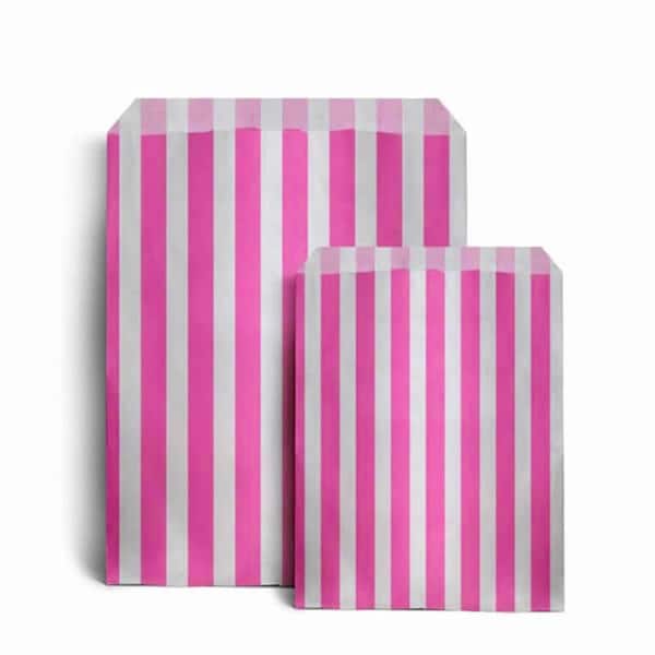 Pink & White Candy Stripe Paper Bags, 2 Sizes, Various Quantities, Paper Eco Bags, Festive Party Bags, Sweet Bags, Treat Bags