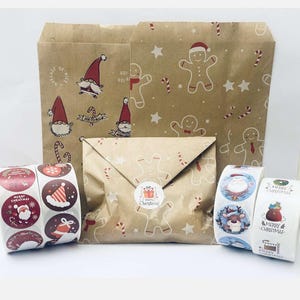 Sacs de bonbons en papier de Noël, 5 modèles, 25 autocollants et 25 sacs, Cadeaux de Noël, Accessoires de fête de Noël, Sacs de bonbons de Noël