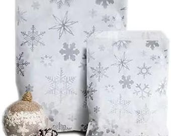 Kraftpapieren kerstzakjes met sneeuwvlokkenmotief | Milieuvriendelijke geschenkverpakking (5x7 en 7x9 cm)