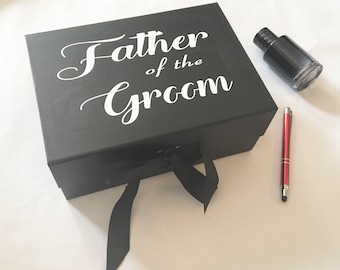 Father of the Groom Gift Box: Black Keepsake with Ribbon