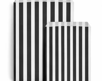 Sacs en papier à rayures noires et blanches | Cadeaux de fête, friandises, emballages de vente au détail