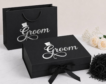 Groom Keepsake Box: Black Luxury Gift, Wedding Memory Box, Silver/Gold Lettering