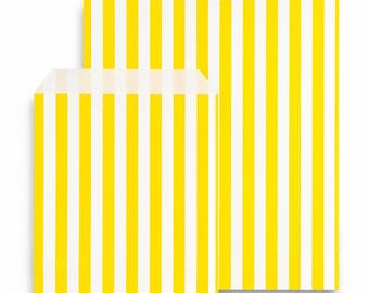 Yellow White Candy Stripe Paper Bags | Party Favors, Sweets, Gifts (Sample to 300 Pack)
