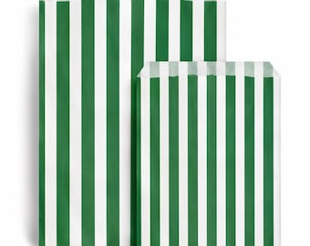 Green White Candy Stripe Paper Bags | Party Favors, Sweets, Gifts (Sample to 300 Pack)