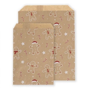 Sacolas de presente de bonecos de gengibre, sacolas de papel kraft, 2 tamanhos, várias quantidades, presentes de Natal, sacolas ecológicas de papel kraft, sacolas de festa