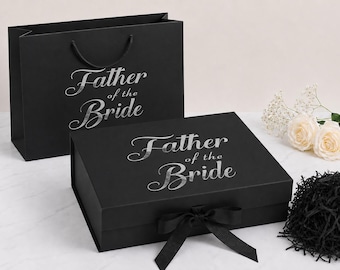 Father of the Bride Gift Box | Luxury Black Keepsake, Silver/Gold Vinyl