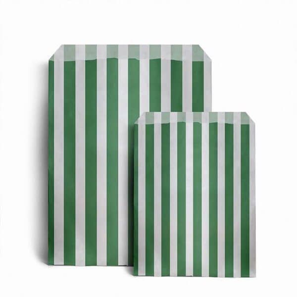 Green & White Candy Stripe Paper Bags, 2 Sizes, Various Quantities, Paper Eco Bags, Festive Party Bags, Sweet Bags, Treat Bags