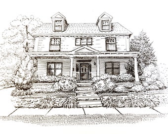 Custom Pen and Ink House drawing- Personalized Home Illustration - hand drawn original