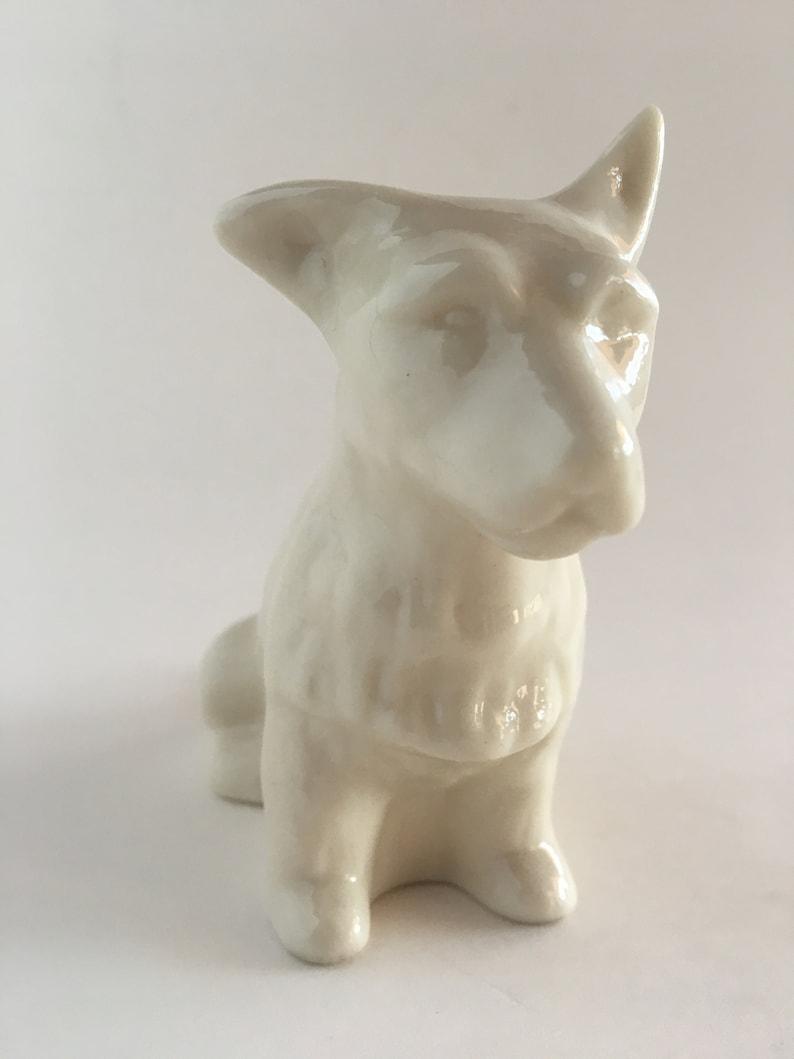 Small Vintage Belleek Scottish Terrier Figurine Small Porcelain Scottie Dog Handmade in Ireland 6th Mark 4 Long