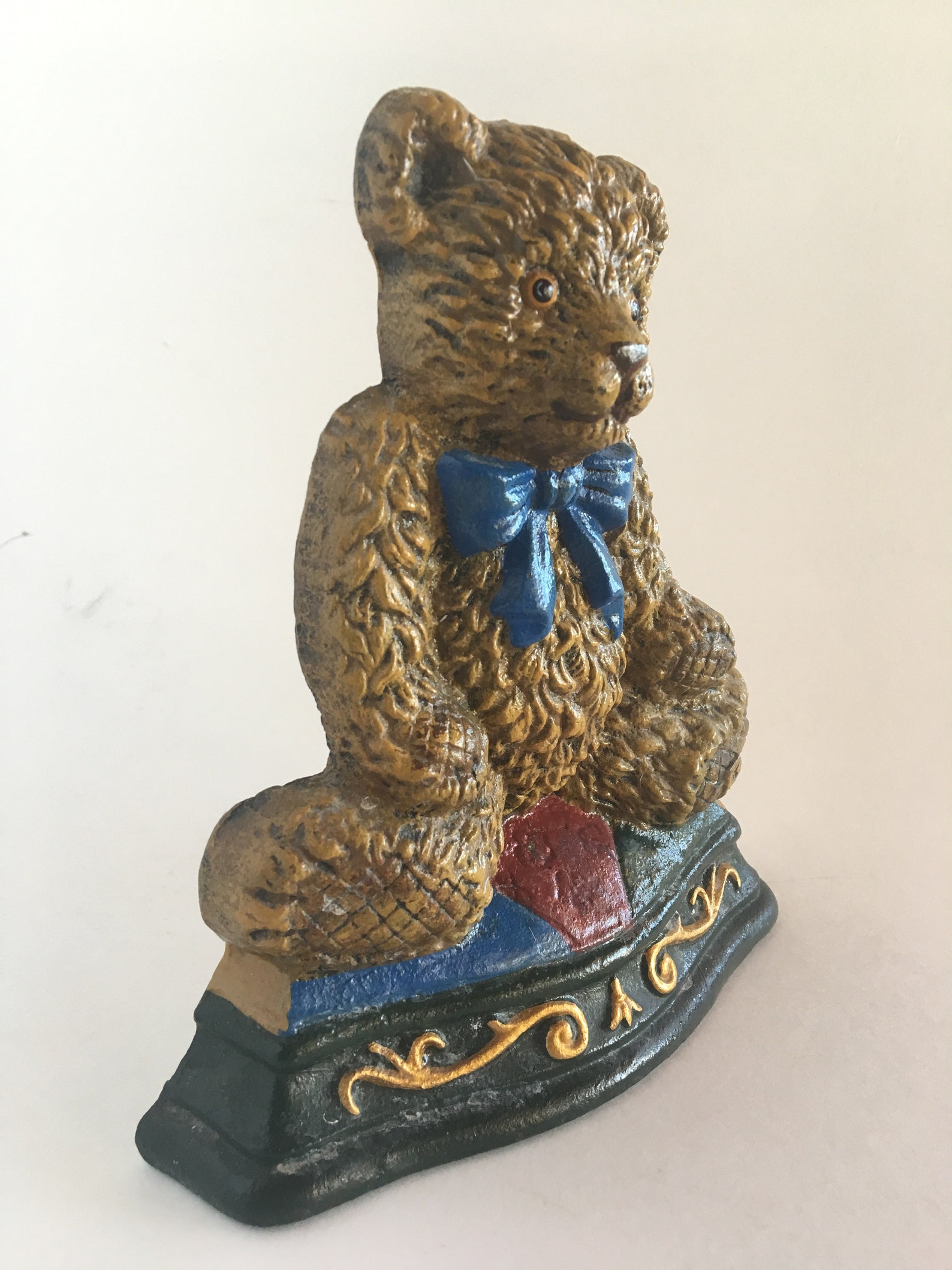 Vintage Cast Iron Metal Teddy Bear Doorstop Bookend by Wright Etsy