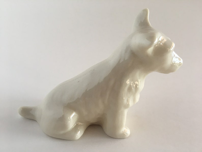 Small Vintage Belleek Scottish Terrier Figurine Small Porcelain Scottie Dog Handmade in Ireland 6th Mark 4 Long