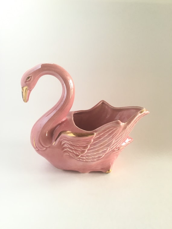 Vintage Ceramic Pink Bird Planter