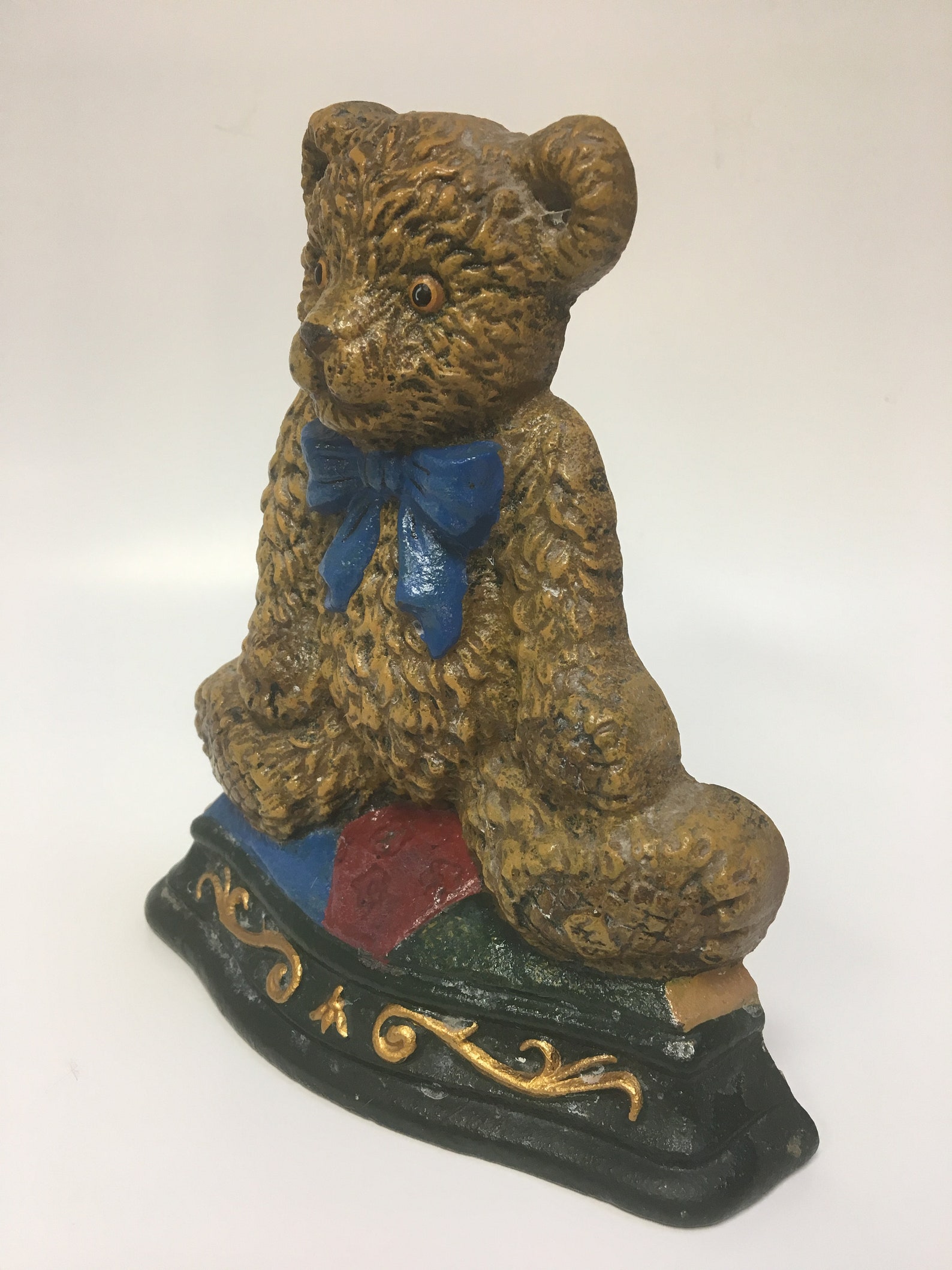 Vintage Cast Iron Metal Teddy Bear Doorstop Bookend by Wright Etsy
